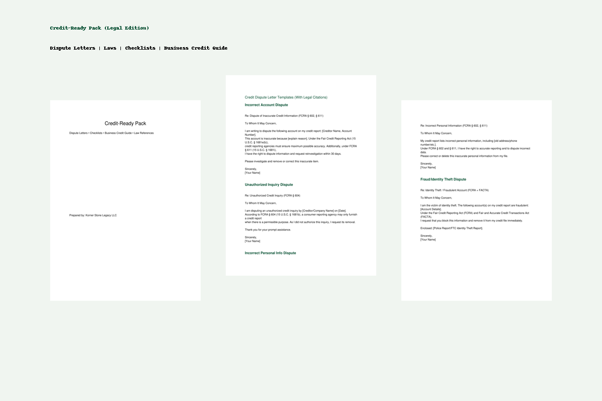 CREDIT READY PACK (LEGAL EDITION) - DISPUTE LETTERS + LAW +BUSINESS CREDIT GUIDE